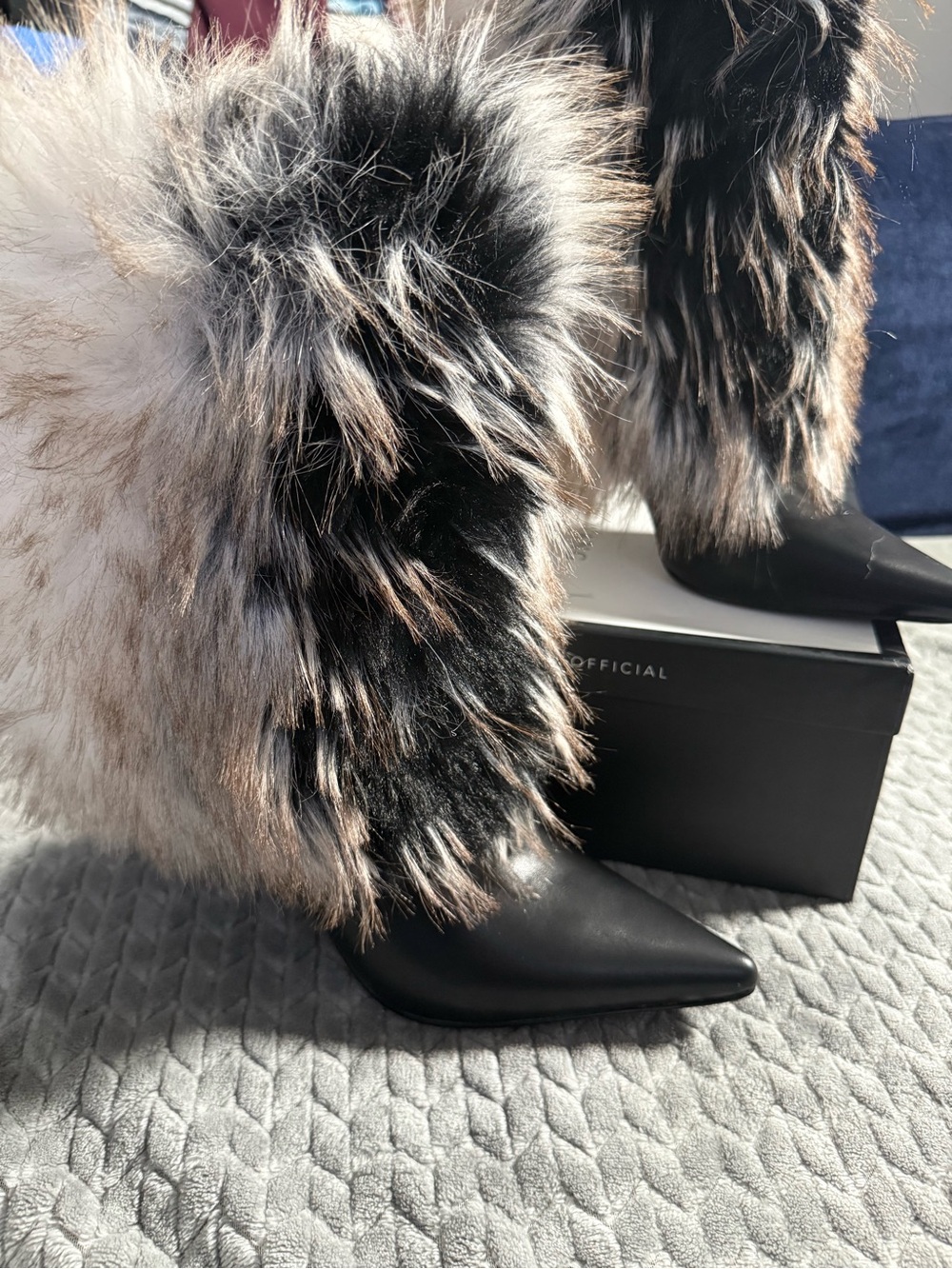 Azalea Wang Faux Fur Black Pointed-Toe Women's Boot